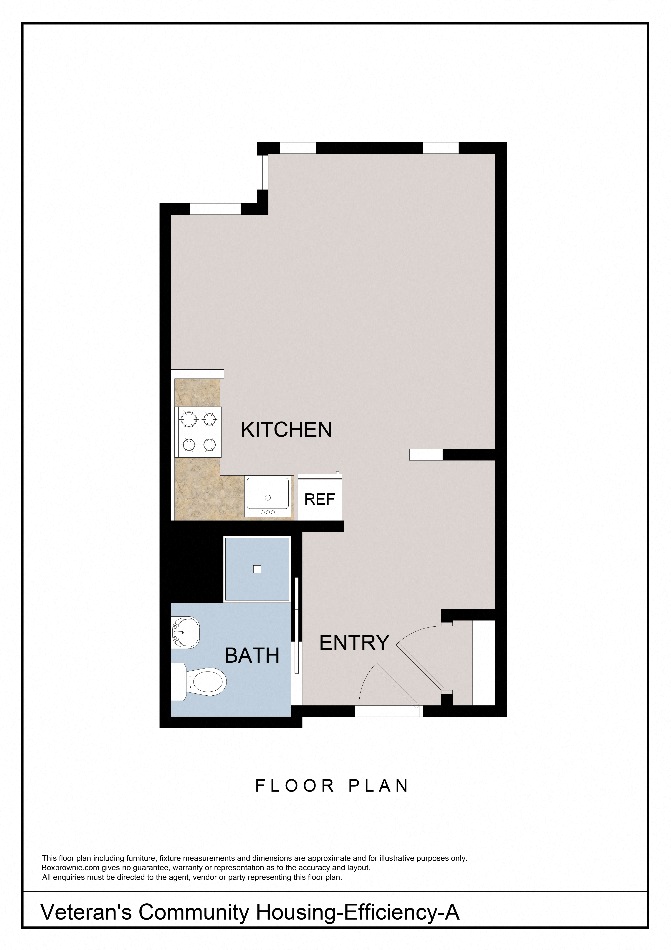 Floor plan for studio, 1 bath, 380 sqft